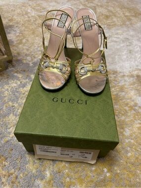 Gucci Metallic Gold Strappy High Heel Sandals